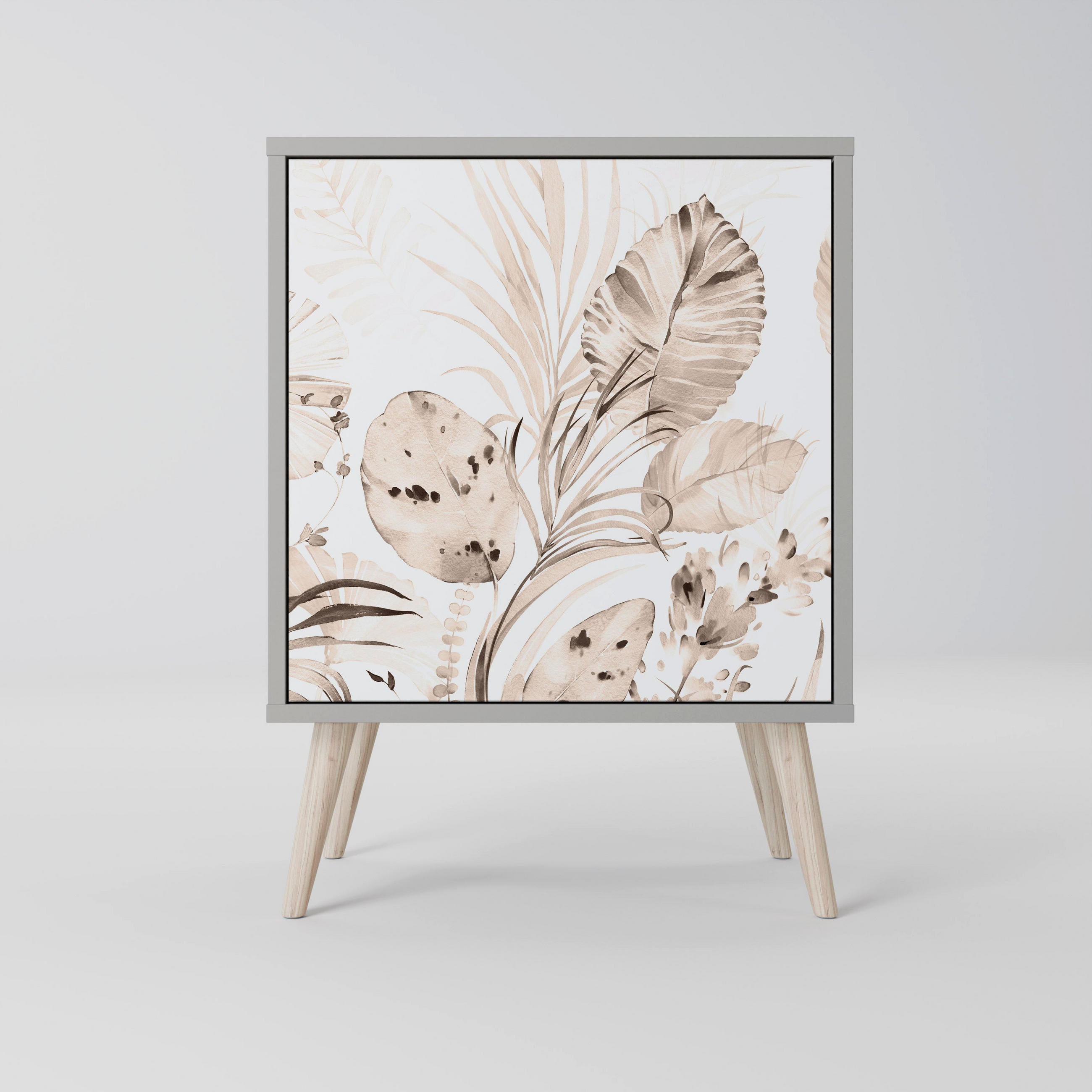 SIDEBOARD WILD TENDERNESS, Grau, 57,5x42x77,5 cm, Schräge Buchenholzfüße - Buchefarben/Multicolor, Holzwerkstoff/Buchenholz (57.5/77.5/42cm) - SpaceRebels