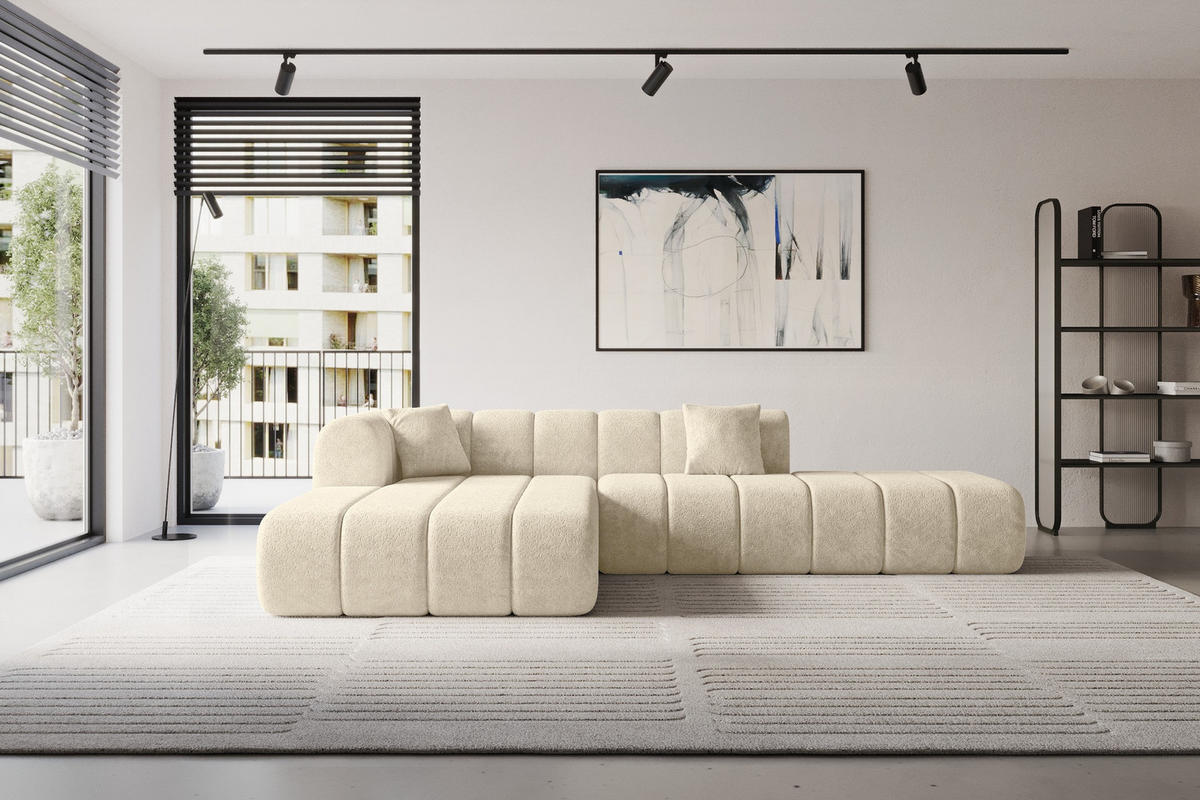 ECKSOFA Ottomane Links BILA-L 289x176x71 Creme Chenille - Ecru/Creme, Holzwerkstoff/Kunststoff (176/289cm) - ALTDECOR