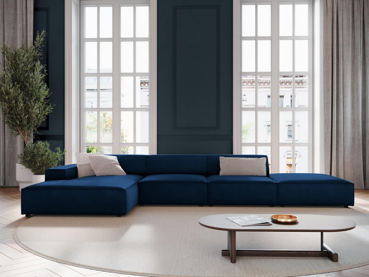 ECKSOFA links Jodie aus Samt königsblau 5 Sitzplätze - Blau, Textil (166/341cm) - Micadoni