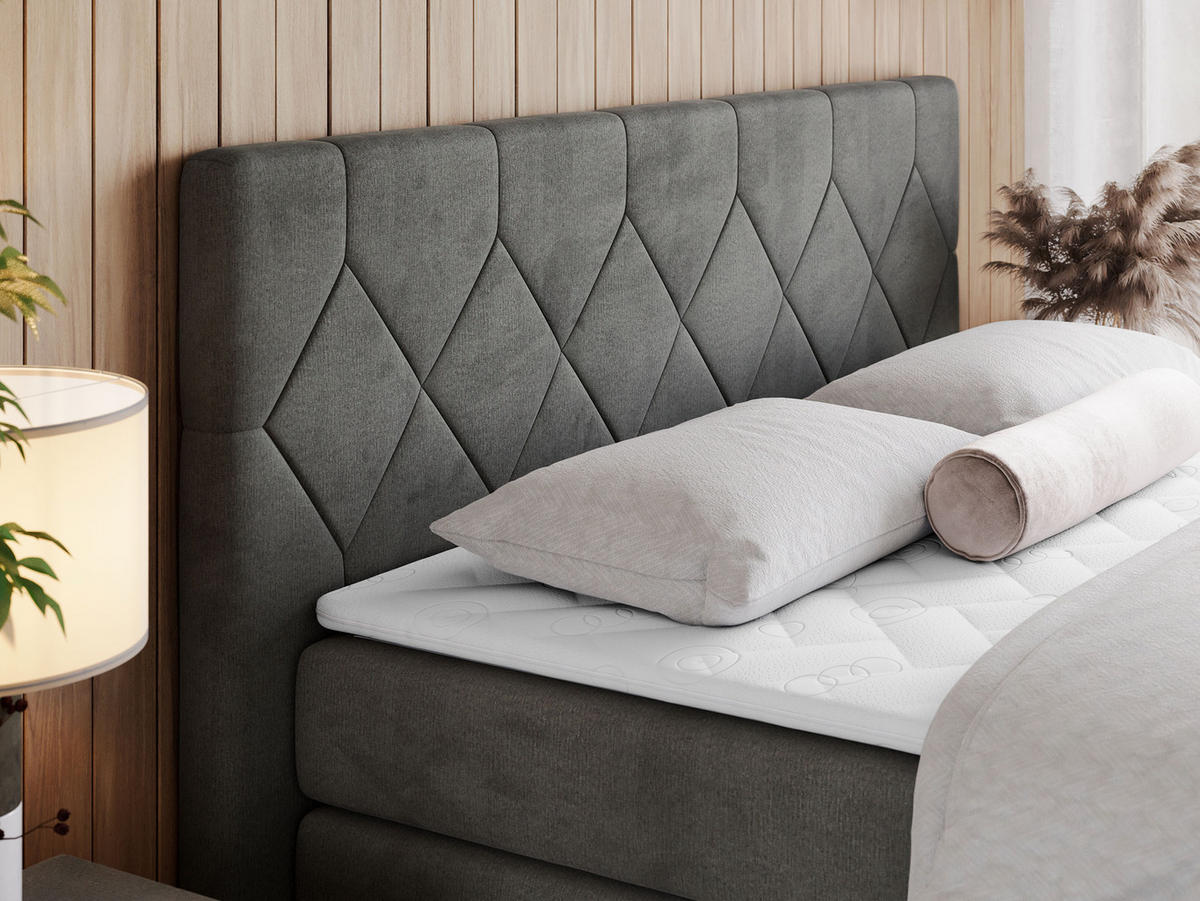 BOXSPRINGBETT KING EIGAR 140/200 Dunkelgrau Velvet - H3 - Dunkelgrau, Holz/Textil (140/200cm) - MKS