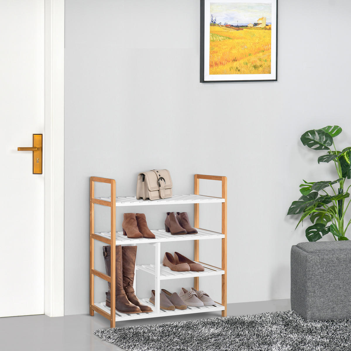 SCHUHREGAL Weiß Natur Kiefernholz MDF mit 4 Ebenen 1 Stück - Weiß, Holzwerkstoff (68/78/26cm) - PANGIVO