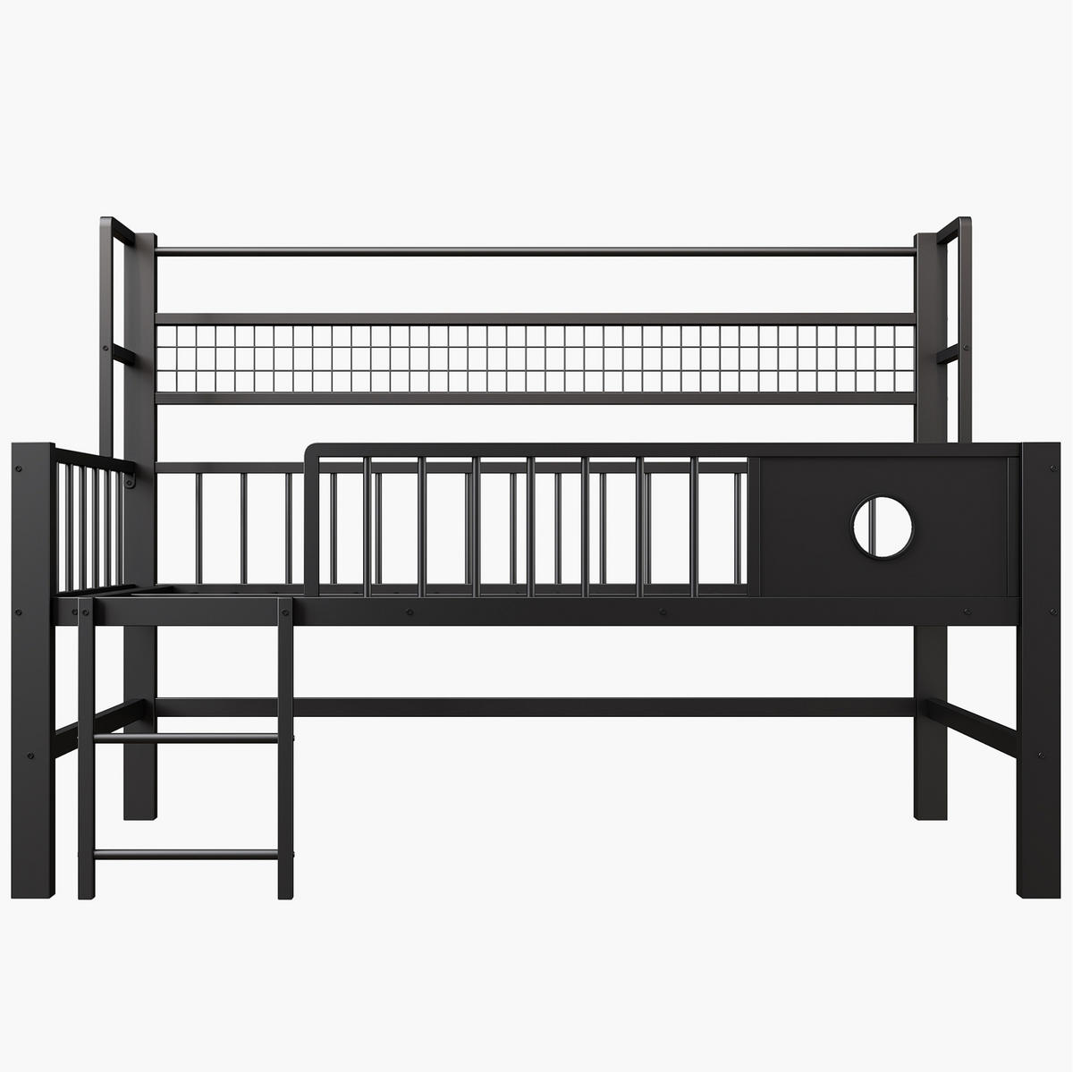 KINDERBETT 90/200 cm aus Metall mit Sicherheitsgitter und Stauraum, Schwarz - Schwarz, Metall (90/200cm) - Flora Grace