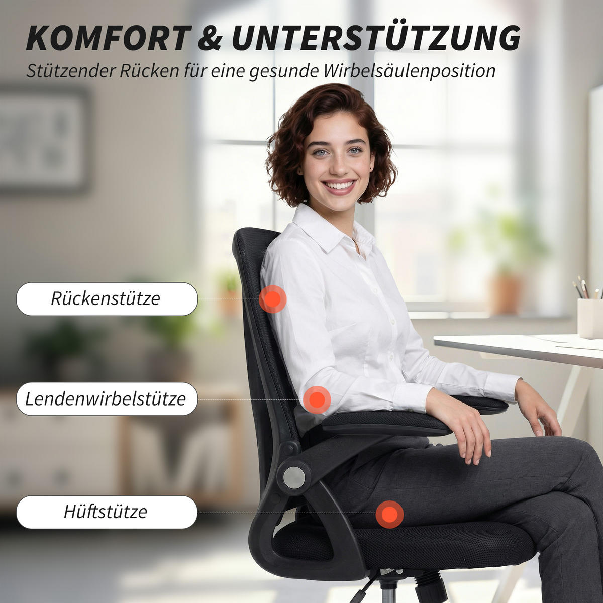 BÜROSTUHL Polyester Schwarz - Schwarz, Kunststoff/Textil (56/103/59.5cm) - HOMCOM