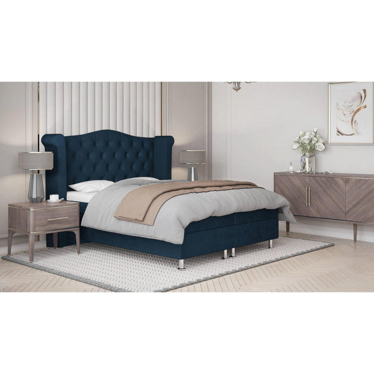 BOXBETT Saturn Bonellfederkern inkl. 7-Zonen Topper T-30 - BOXBETT mit Bettkasten, mit Lieferung - Blau, Holz/Holzwerkstoff (160/200cm) - Best For Home
