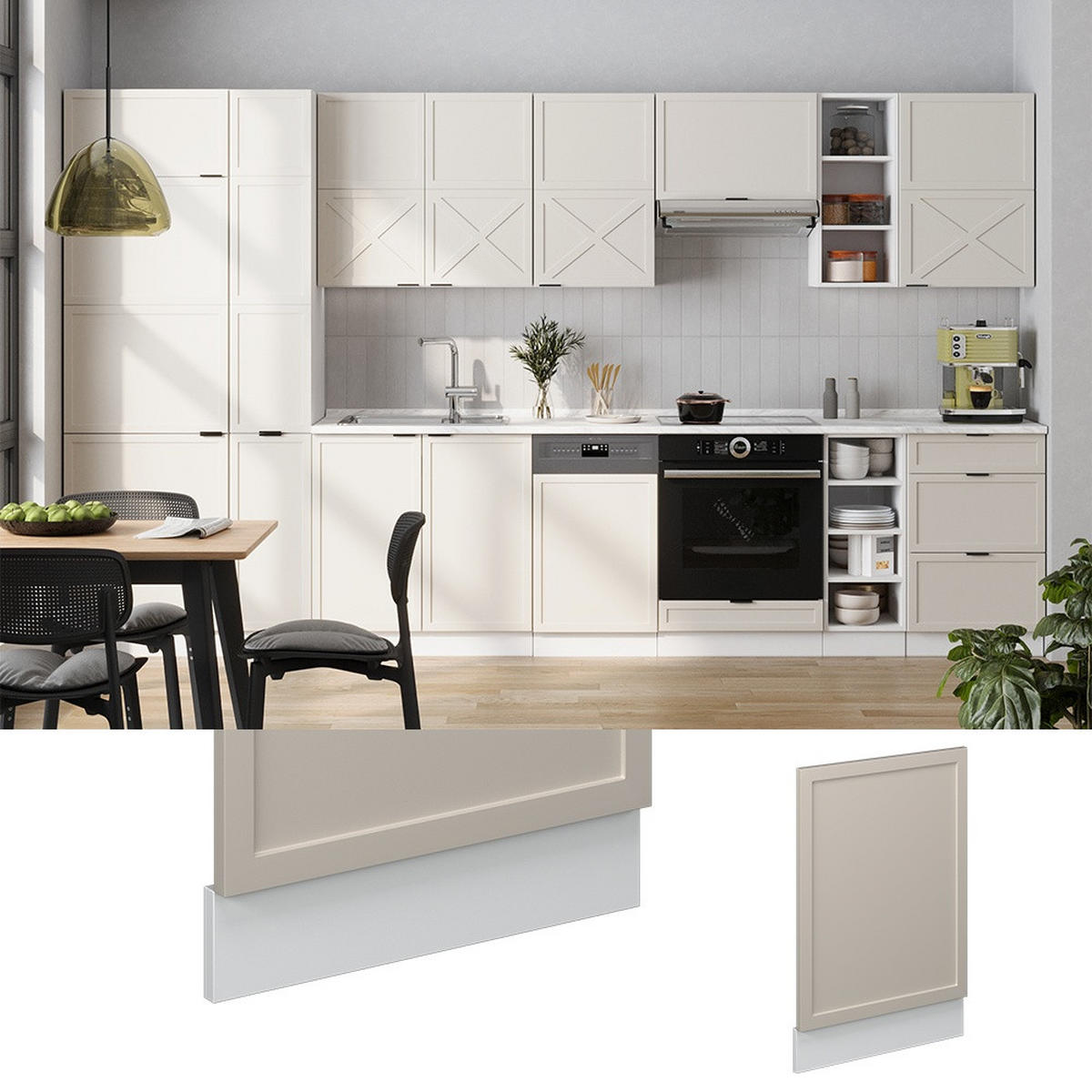 FRONTBLENDE Fame-Line GrauBeige 45 cm , AP Eiche - Weiß/Grau, Holzwerkstoff (45/67.4/1.6cm) - Vicco