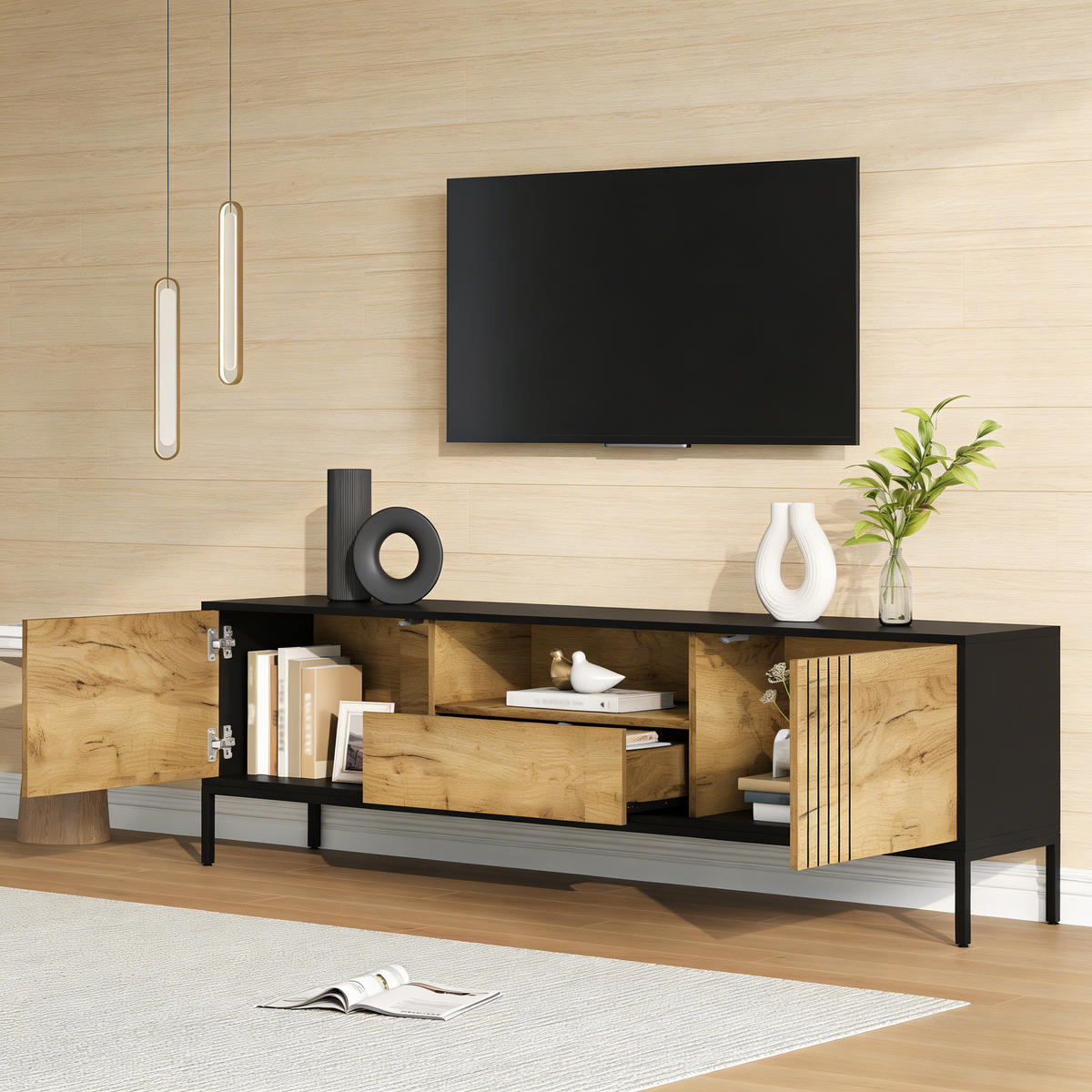 TV-LOWBOARD holzoptik & schwarz - Eichefarben, Holzwerkstoff (170/50/35cm) - Urban Meuble