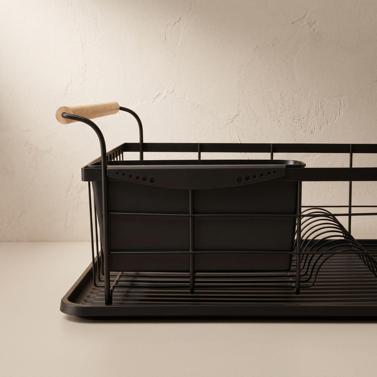 GESCHIRRABTROPFER mit Besteckbehälter 43/32/20 cm - Schwarz, Metall (32/20/43cm) - BOXIMO