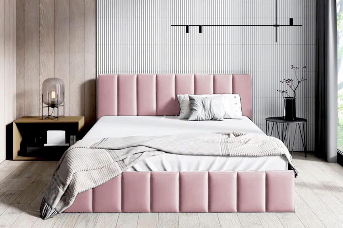 POLSTERBETT Nina Rosa 90x200 cm, mit Bettkasten und gestepptem Kopfteil - Rosa, Holzwerkstoff/Textil (90/200cm) - Bettso