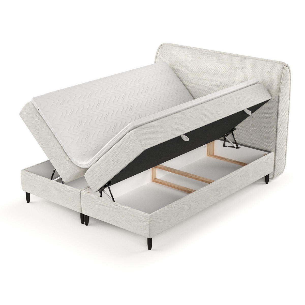 BOXBETT Lunaro 120/200 cm Creme im Modesto Stoff - Creme/Schwarz, Holz/Holzwerkstoff (120/200cm) - AltaBeds