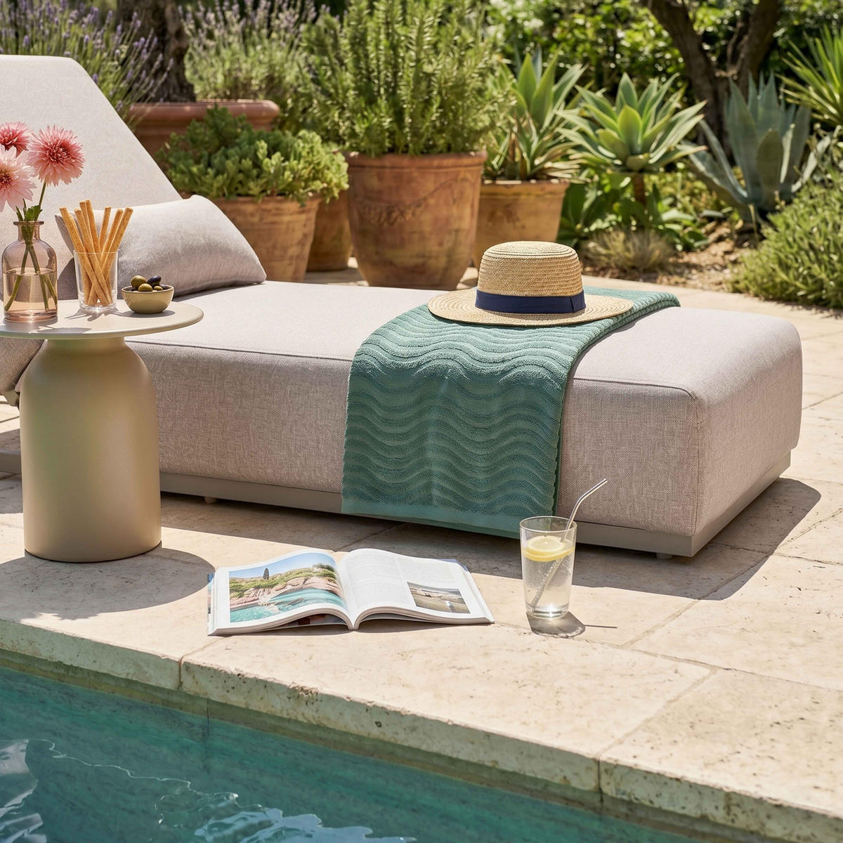 SONNENLIEGE, Beige - Beige, Metall (213/80/90cm) - Oviala