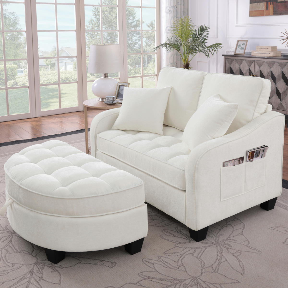 SCHLAFSOFA DE-34590 2-in-1 mit Stauraumhocker Beige - Beige, Holzwerkstoff (129/93/132cm) - ComfortXL