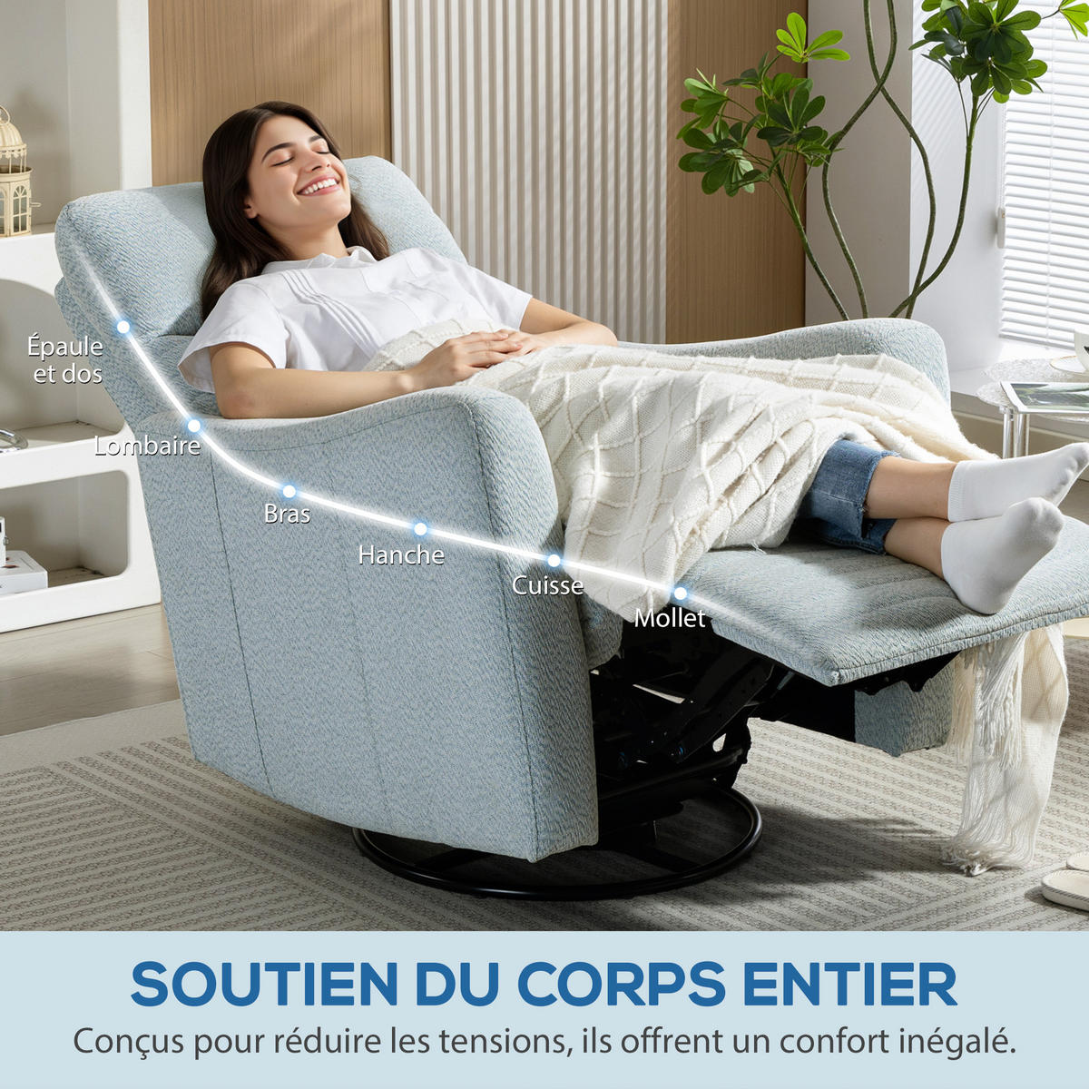 RELAXSESSEL DE-15437 360° drehbar und 135° neigbar mit Fußstütze Graublau - Grau, Metall (82/101/90.5cm) - ComfortXL