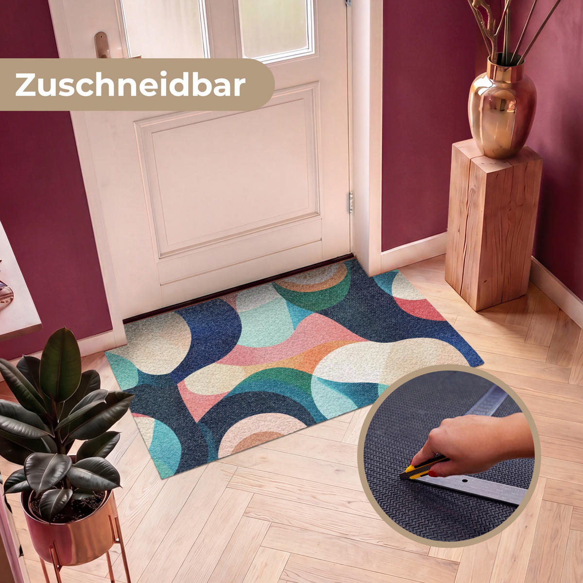 ROHOŽKA Abstraktní - modrá - růžová 120x80 cm - různobarevná, textil/umělá hmota (120/0.4cm) - MuchoWow