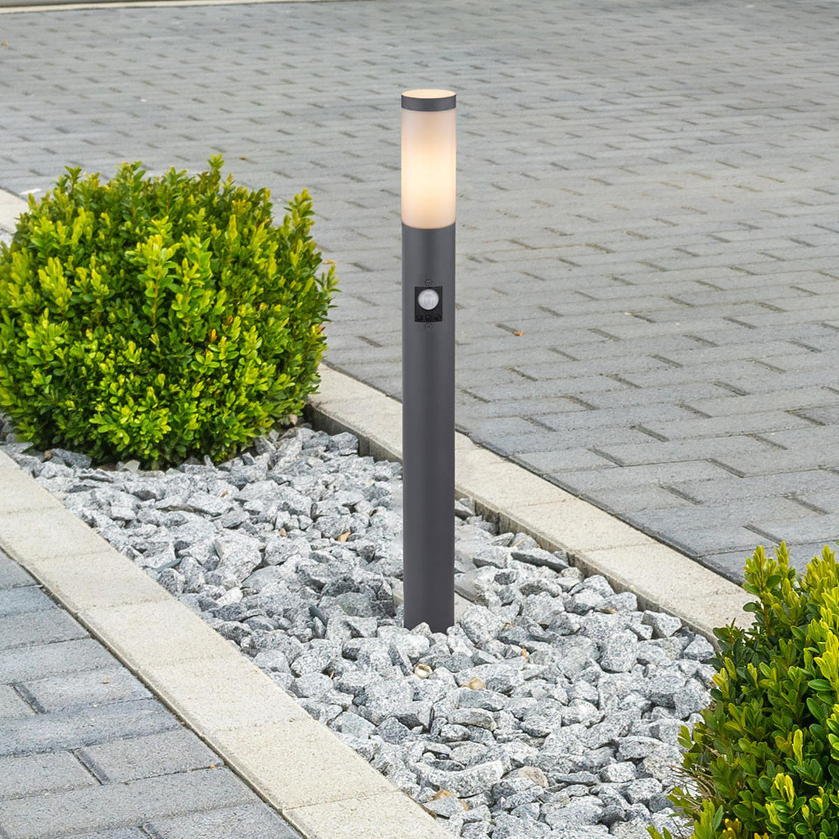 WEGELEUCHTE Edelstahl Anthrazit mit Bewegungsmelder - Anthrazit, Metall (12.7/12.7/80cm) - Globo Lighting