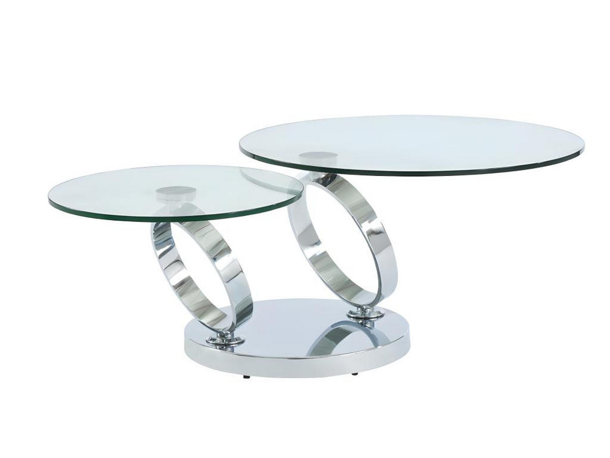 SPARSET : Couchtisch mit drehbarer Tischplatte - Transparent - JOLINE + Teppich Shaggy - Grau - MAZE - Transparent, Glas (230/160/42cm) - Vente-Unique