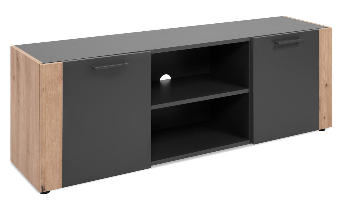 TV-LOWBOARD dunkelgrau, Artisan Eiche 138 cm, TV Unterteil in modernem Design - Anthrazit/Schwarz, Holzwerkstoff/Kunststoff (138/47.5/34.5cm) - Furn.Design