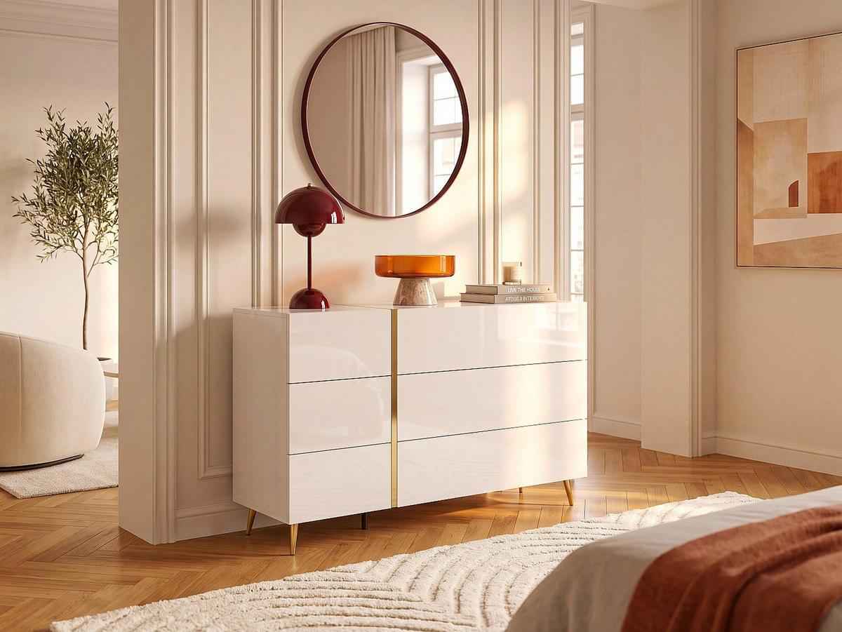 KOMMODE - 134.9 cm x 41 cm - holz - weiß, goldfarben Marzialo - Weiß, Holz (134/87/41cm) - Vente-Unique