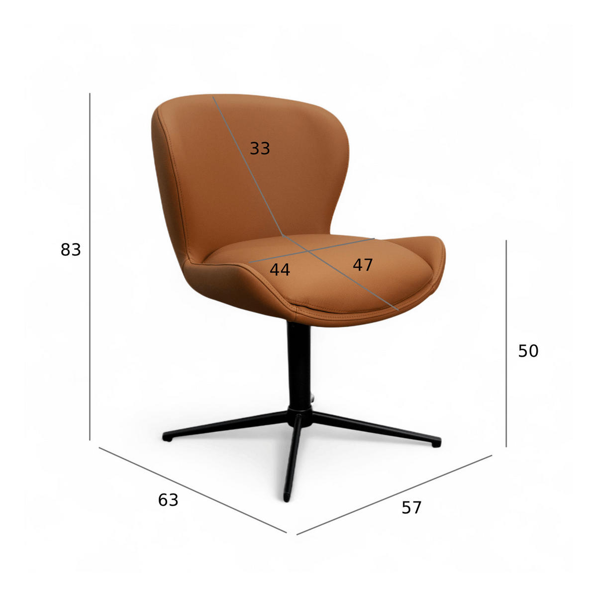 STUHL-SET 4 Stück in Echtleder Cognacbraun - Schwarz/Braun, Leder/Metall (57/83/63cm) - Furnhouse
