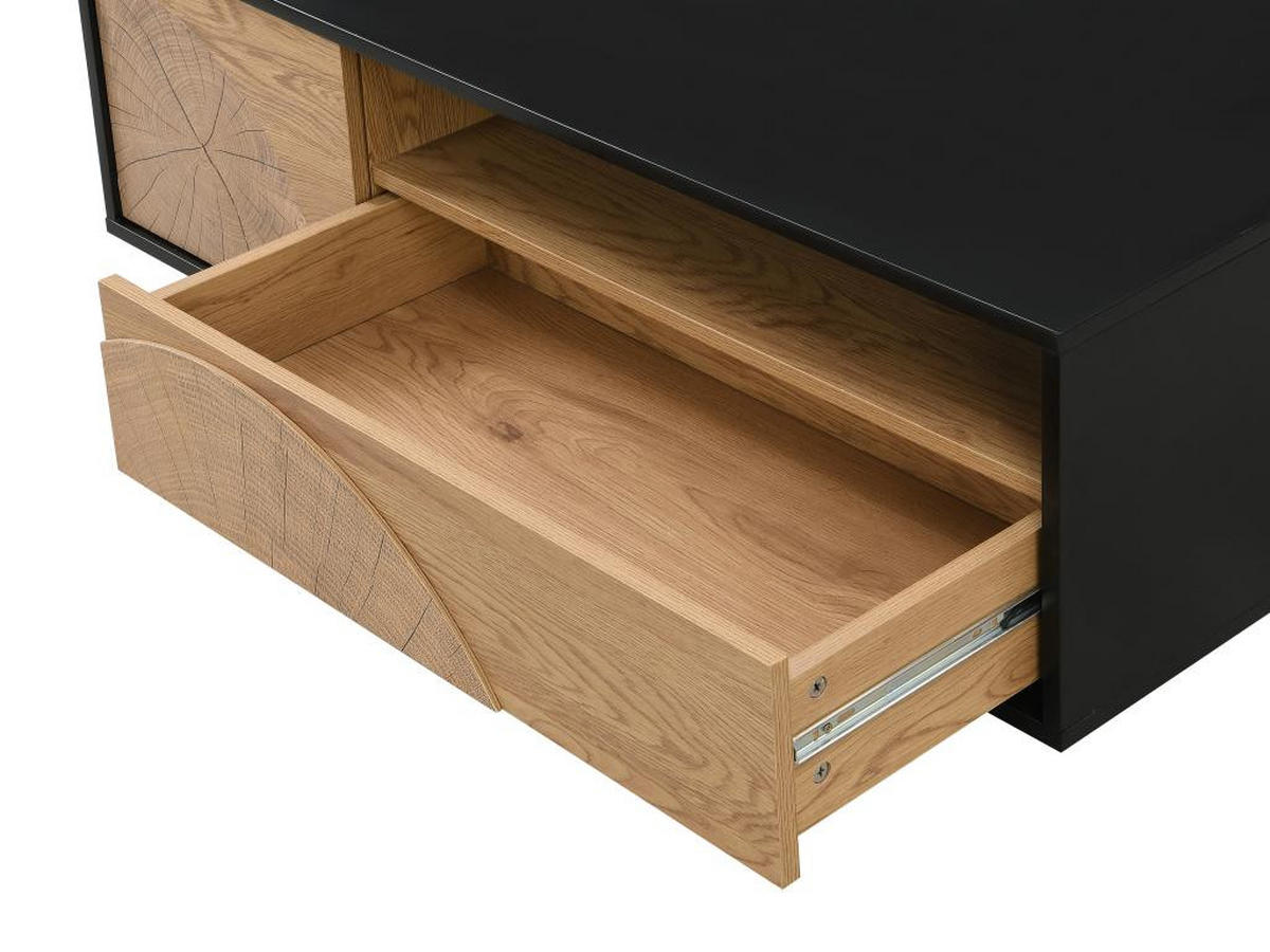 COUCHTISCH mit 1 Tür, 1 Schublade & 3 Ablagefächern - MDF - Holzfarben & Schwarz - YASMELIA - Schwarz, Holz (110/60/38cm) - Vente-Unique