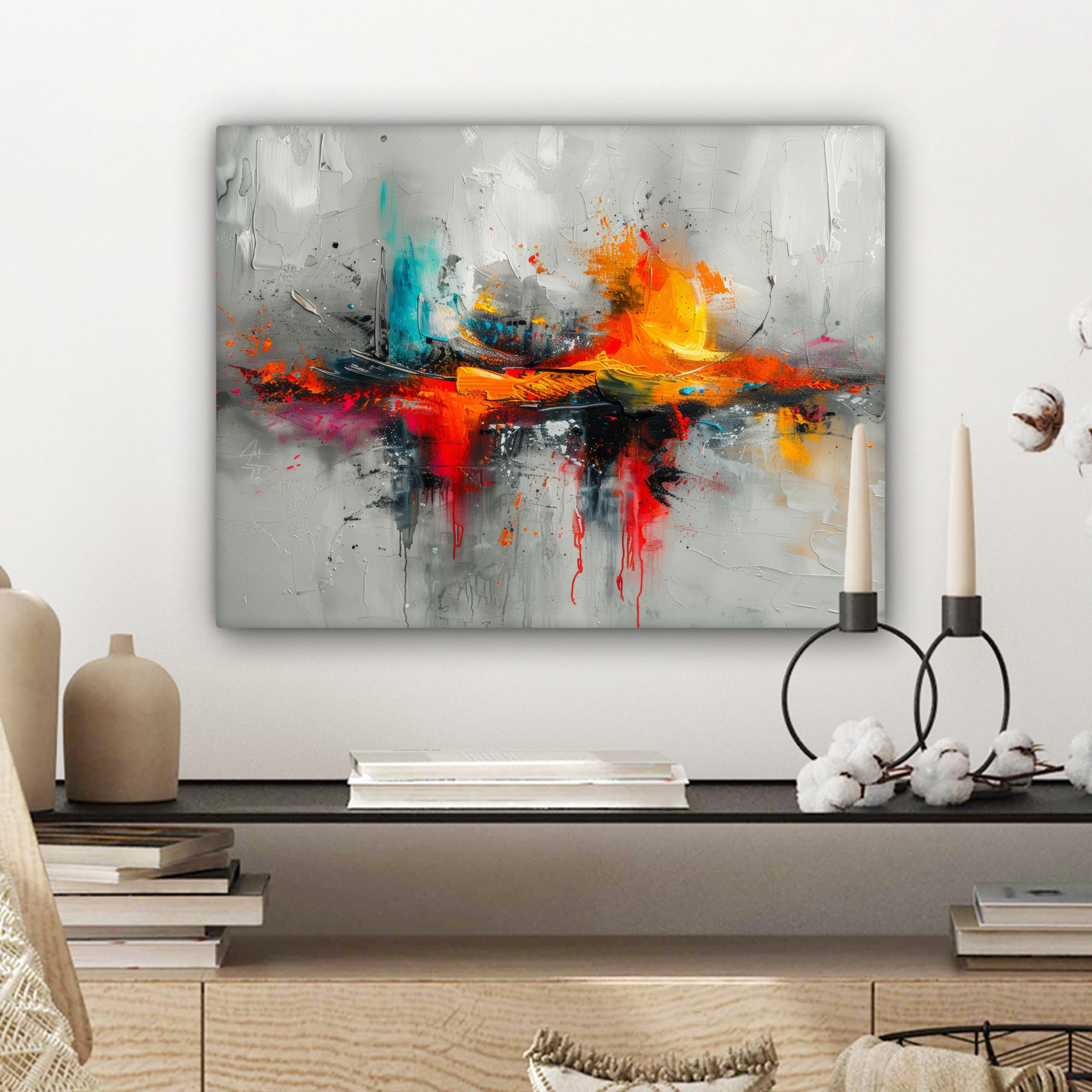 LEINWANDBILD Moderne Kunst - Orange - Grau - Abstrakt 40x30 cm - Hellgrau, Textil (40/30cm) - MuchoWow