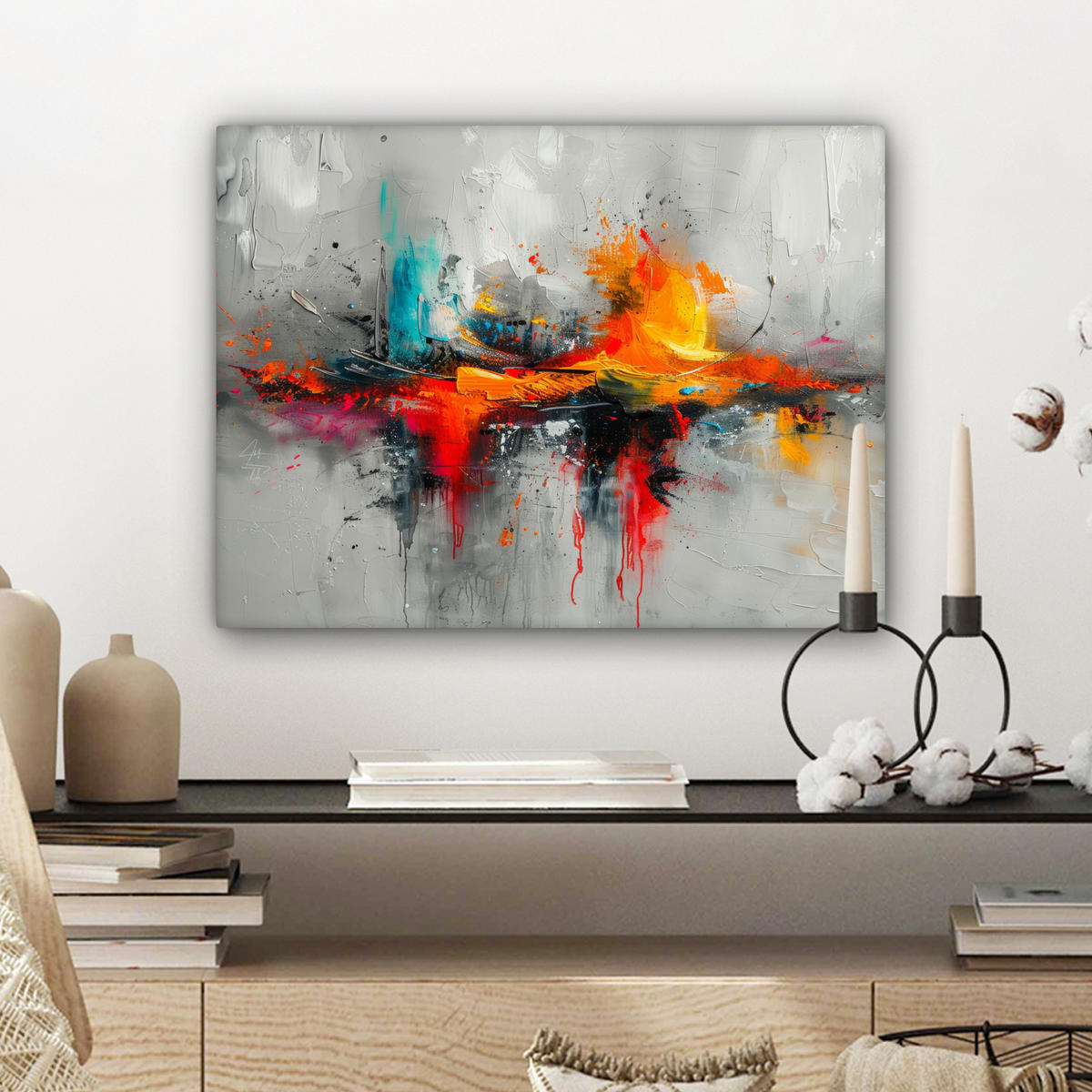 LEINWANDBILD Moderne Kunst - Orange - Grau - Abstrakt 40x30 cm - Hellgrau, Textil (40/30cm) - MuchoWow