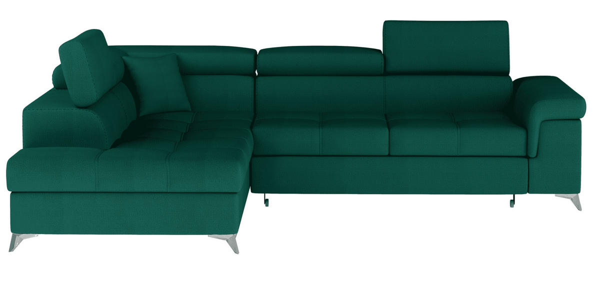 ECKSOFA mit Schlaffunktion und Bettkasten, pflegeleichter Monolith-Stoff - Chromfarben/Dunkelgrün, Textil/Metall (275/202cm) - Eltap