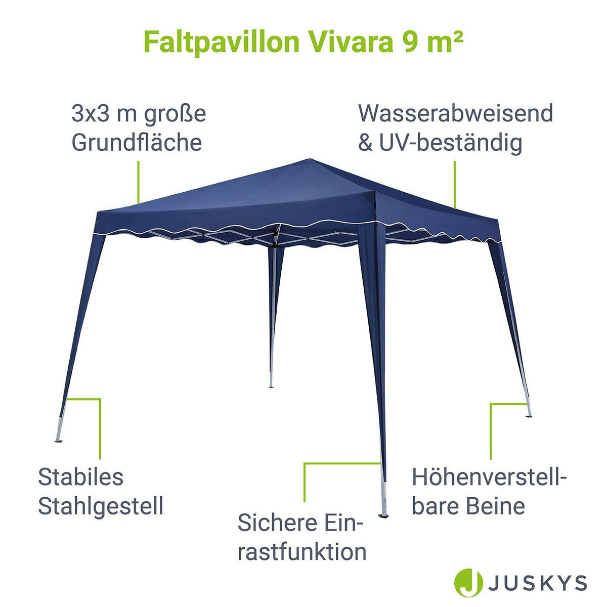 FALTPAVILLON Vivara blau 3x3 m mit Tragetasche - Blau, Metall (300/250/300cm) - Juskys