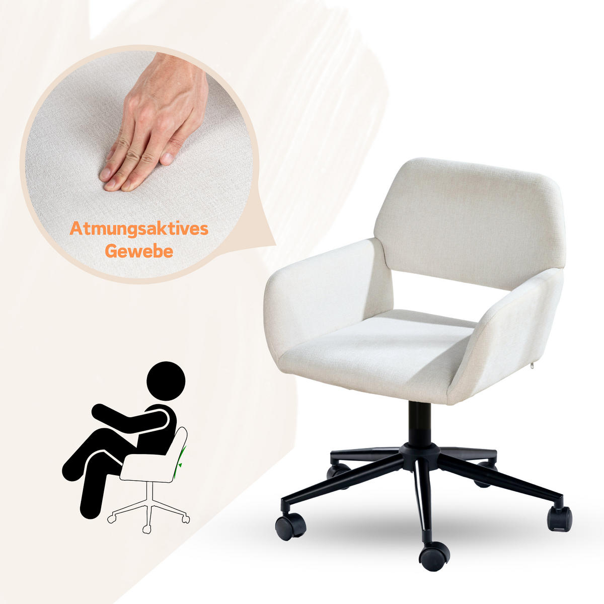 KINDERDREHSTUHL Stoffbezug höhenverstellbar & 360° drehbar - Beige, Holzwerkstoff/Textil (56.5/84.5/57.5cm) - Urban Meuble