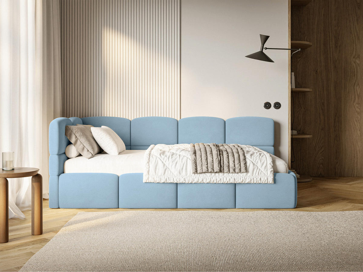 ŠTUDENTSKÁ POSTEĽ Cloudy svetlomodrá 90x200 cm, záhlavie vľavo, zamat - svetlomodrá/čierna, textil/plast (90/200cm) - Selsey