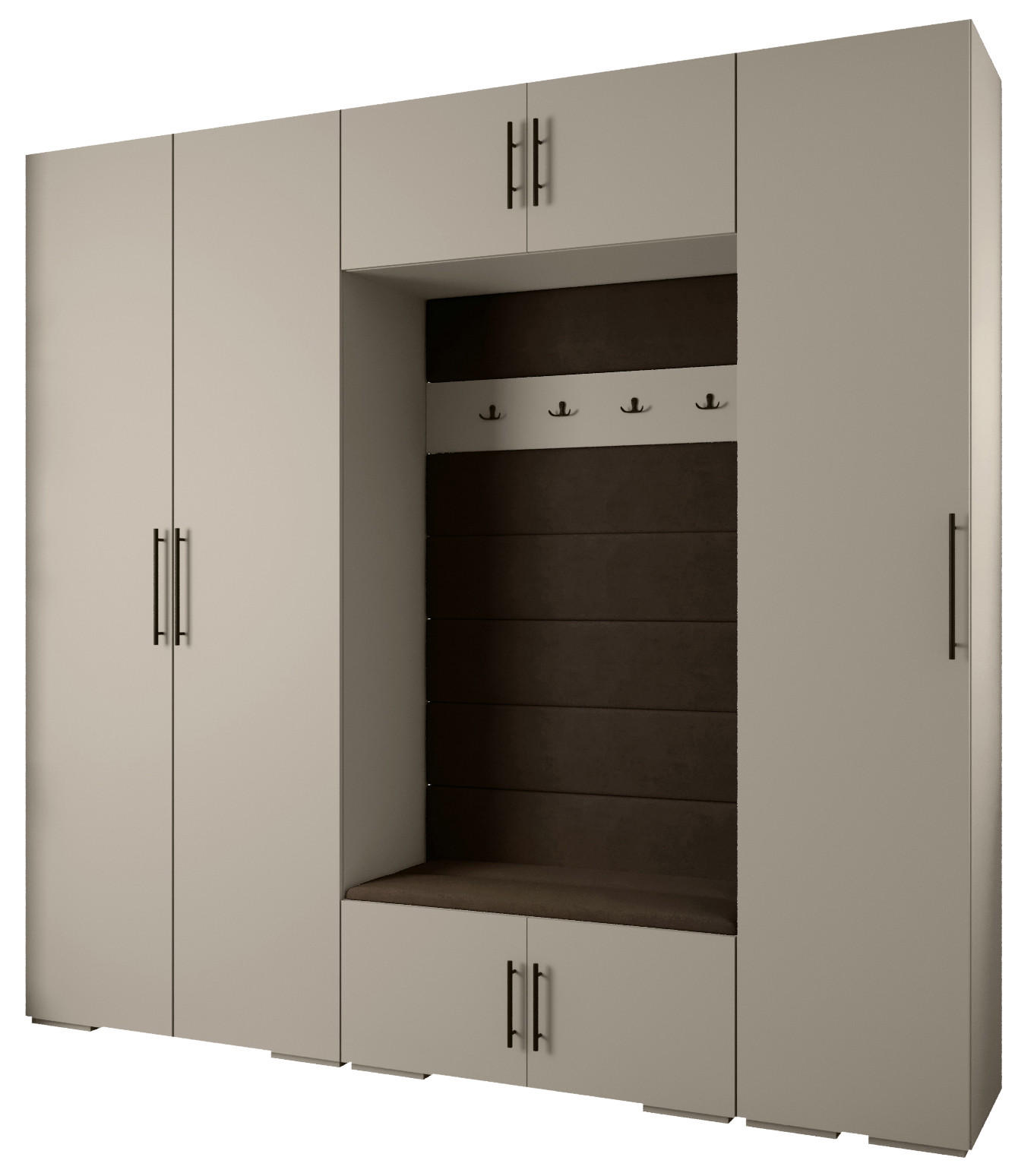 Abiks Möbel Garderoben-Set Kaschmir, Dunkelbraun, Schwarz 250x236.7x47 cm