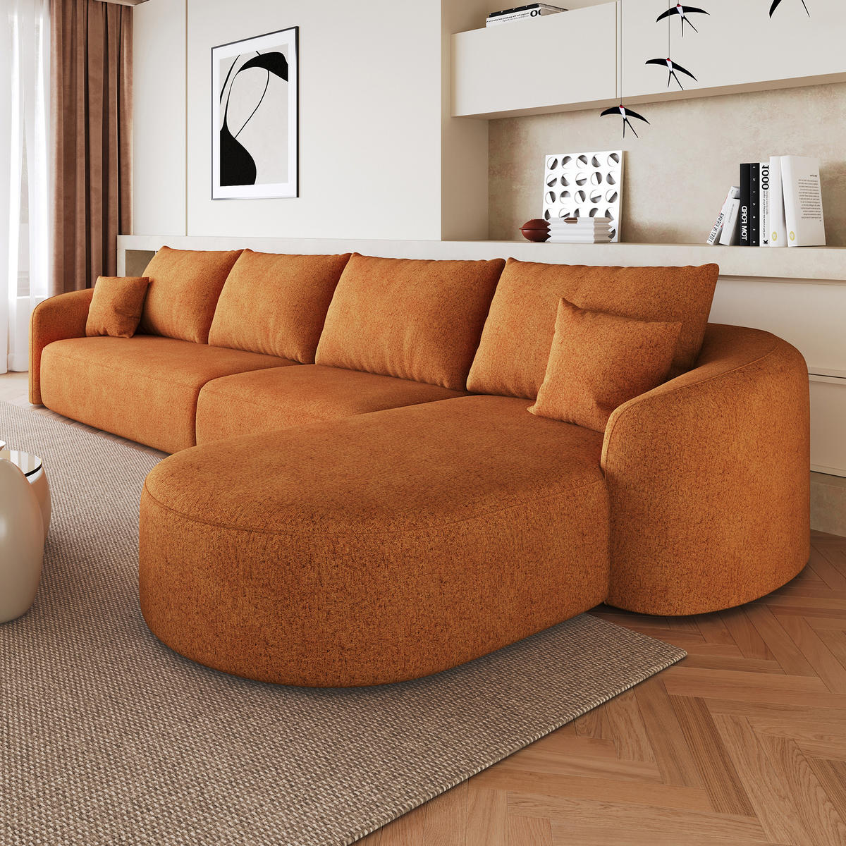 ECKSOFA 3-Sitzer 336 cm Rechts L-Form ohne Montage, DE-34817, Orange - Orange, Textil (336/168cm) - ComfortXL