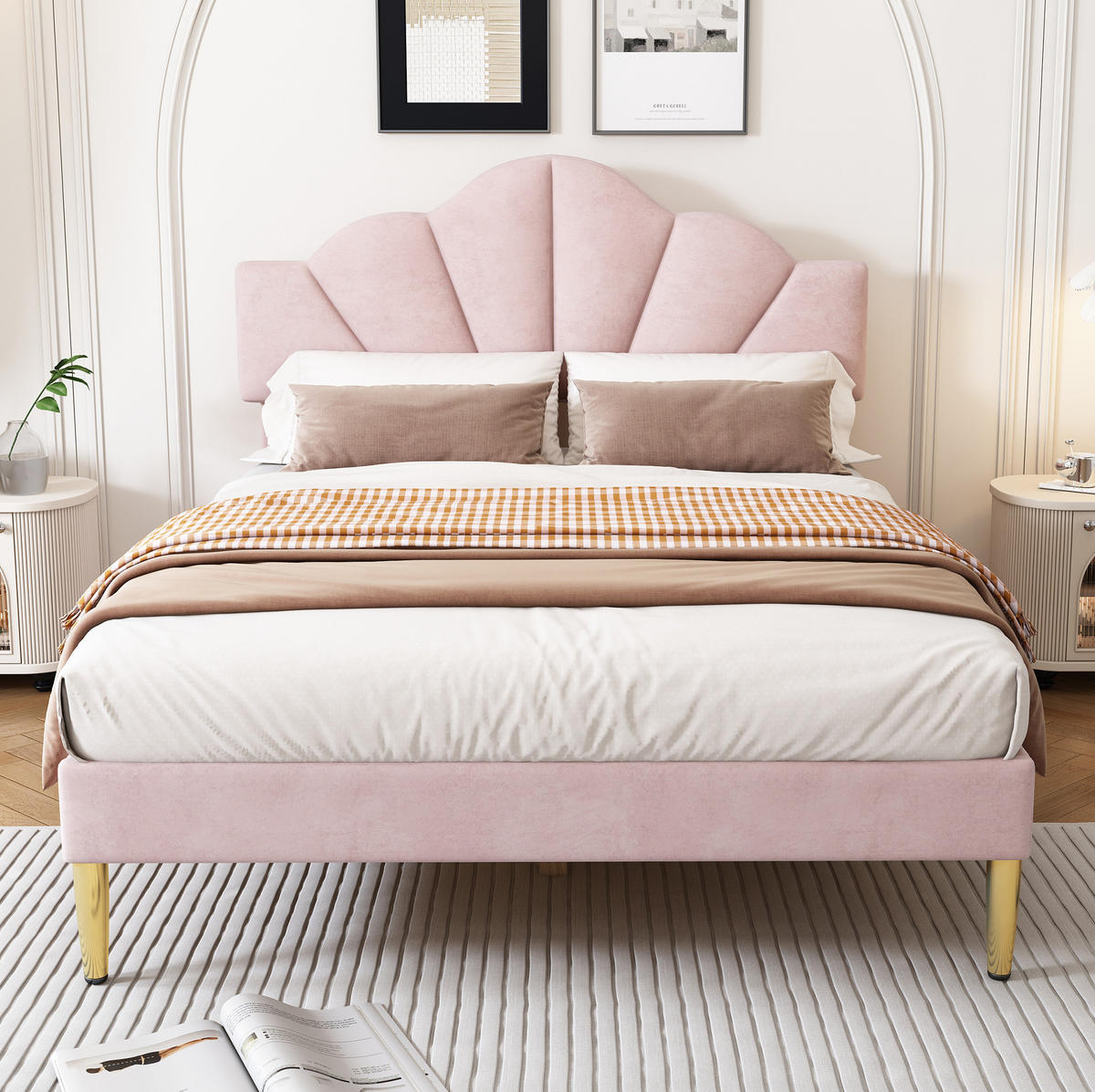 POLSTERBETT aus Samt 140x190 cm Rosa mit höhenverstellbarem Kopfteil und Lattenrost - Rosa, Textil (140/190cm) - IVMEU