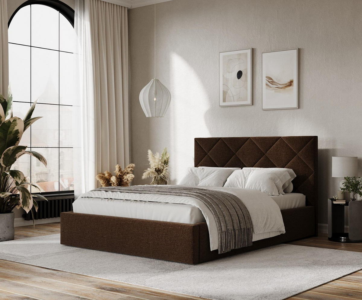 POLSTERBETT Torno 160/200 cm Braun im Inari Stoff - Schwarz/Naturfarben, Holz/Holzwerkstoff (160/200cm) - AltaBeds