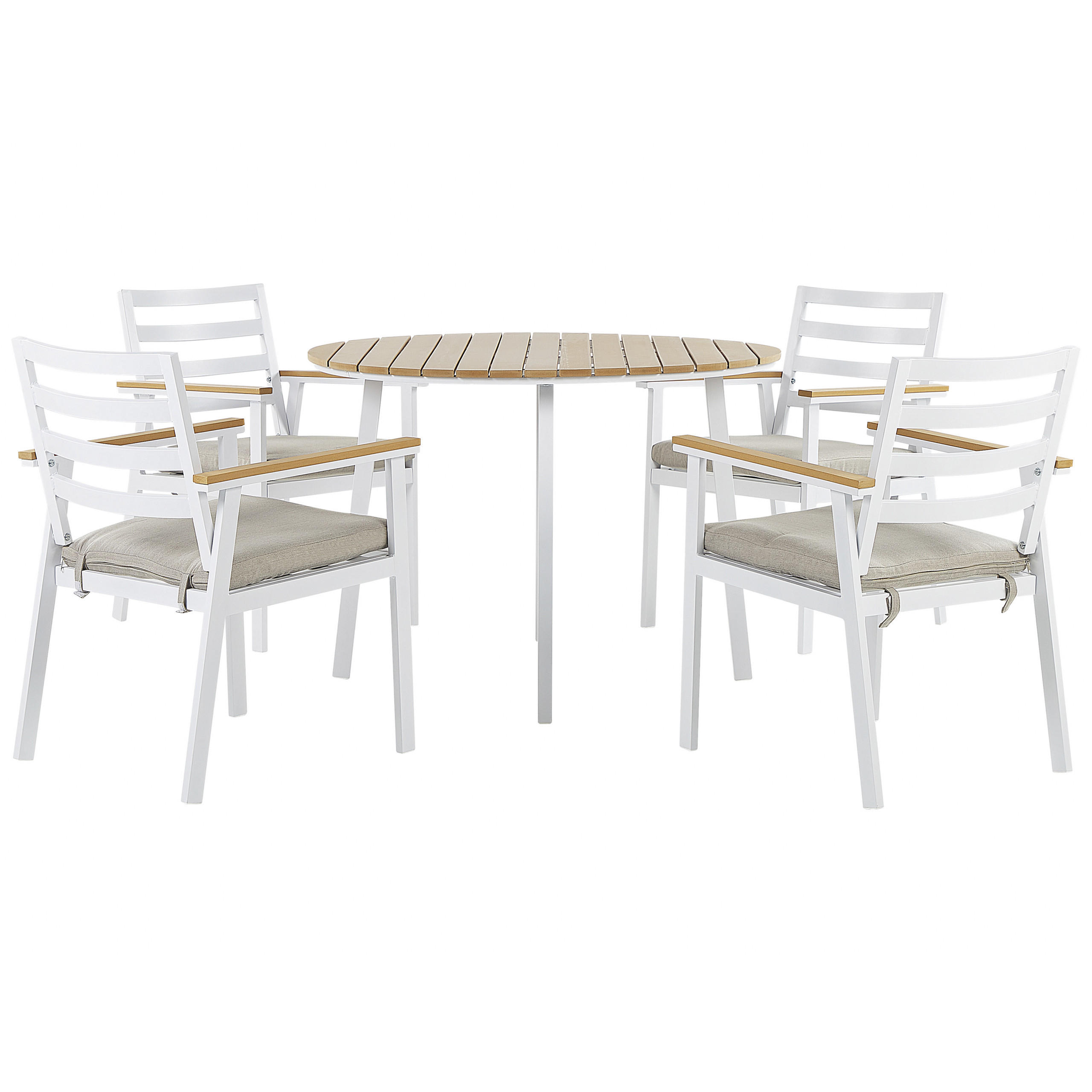 GARTENMÖBEL SET 4-Sitzer Aluminium weiß Auflagen beige Cavoli - Hellbraun/Beige, Metall - Beliani