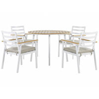 GARTENMÖBEL SET 4-Sitzer Aluminium weiß Auflagen beige Cavoli - Hellbraun/Beige, Metall - Beliani