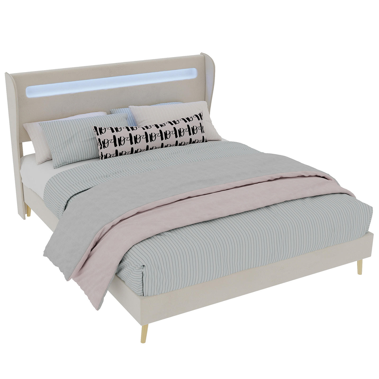 POLSTERBETT 140/200 cm in Beige Stoff mit LED - Beige, Holzwerkstoff/Textil (140/200cm) - WISHDOR