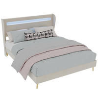 POLSTERBETT 140/200 cm in Beige Stoff mit LED - Beige, Holzwerkstoff/Textil (140/200cm) - WISHDOR