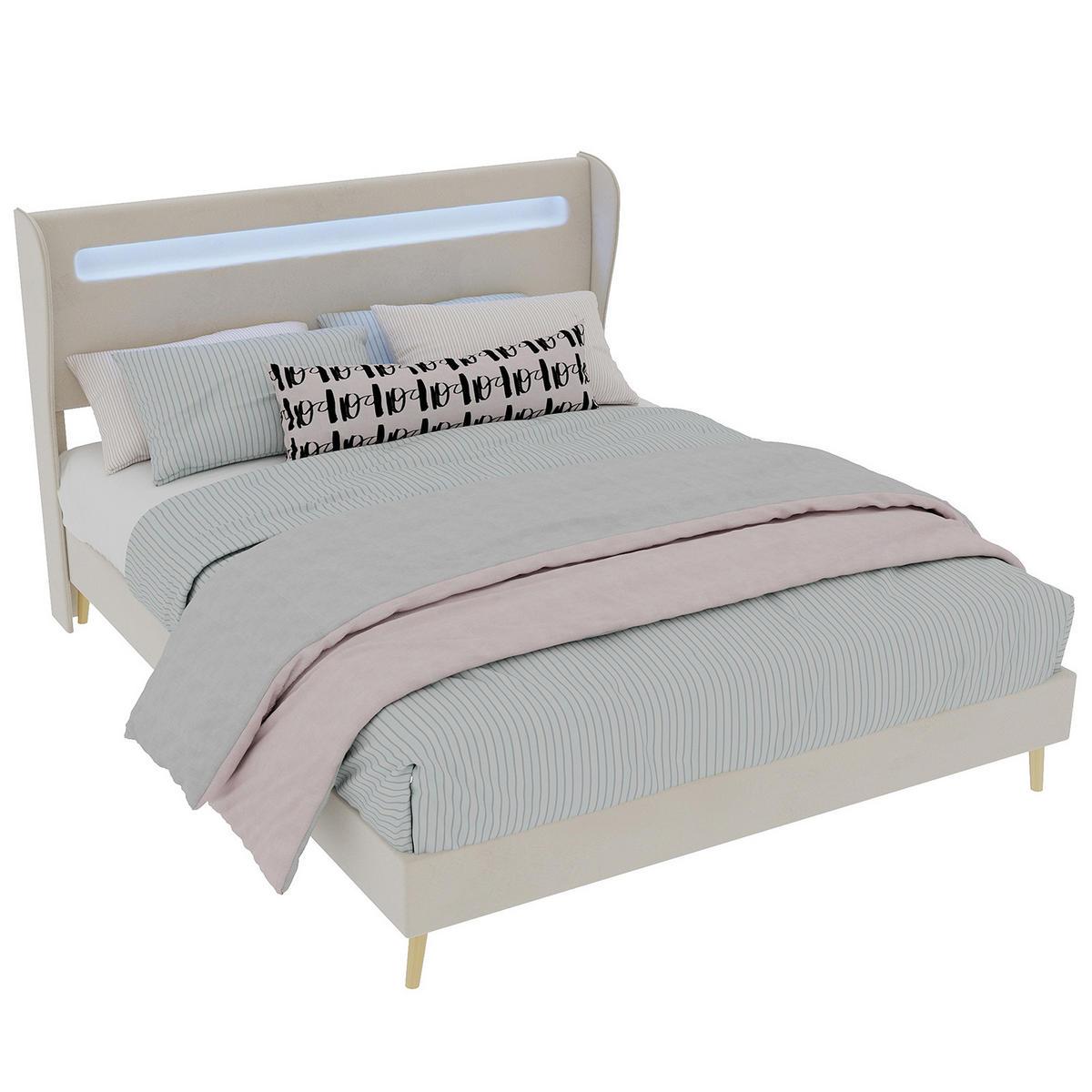 POLSTERBETT 140x200 cm LED ohne Stauraum beige - Beige, Textil (140/200cm) - LEBENLANG