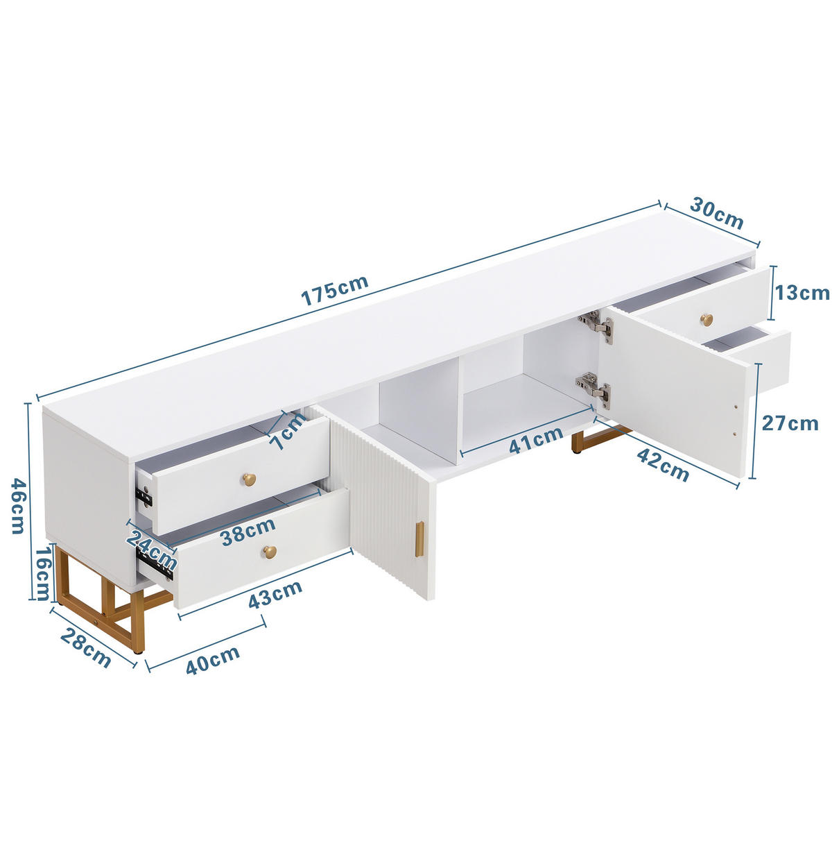 TV-ELEMENT mit 4 Schubladen und 2 Türen 175 cm MDF Weiß - Weiß, Holzwerkstoff (30/46/175cm) - Beauniv