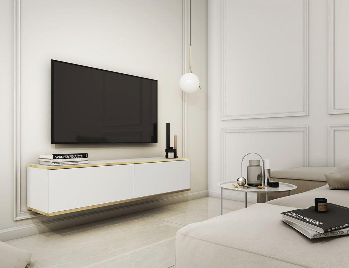 LOWBOARD – 135 cm – Oro – Ohne Füße (wandhängend) – TV-GEN0290 - Weiß, Holzwerkstoff (135/30/32cm) - hi-markt
