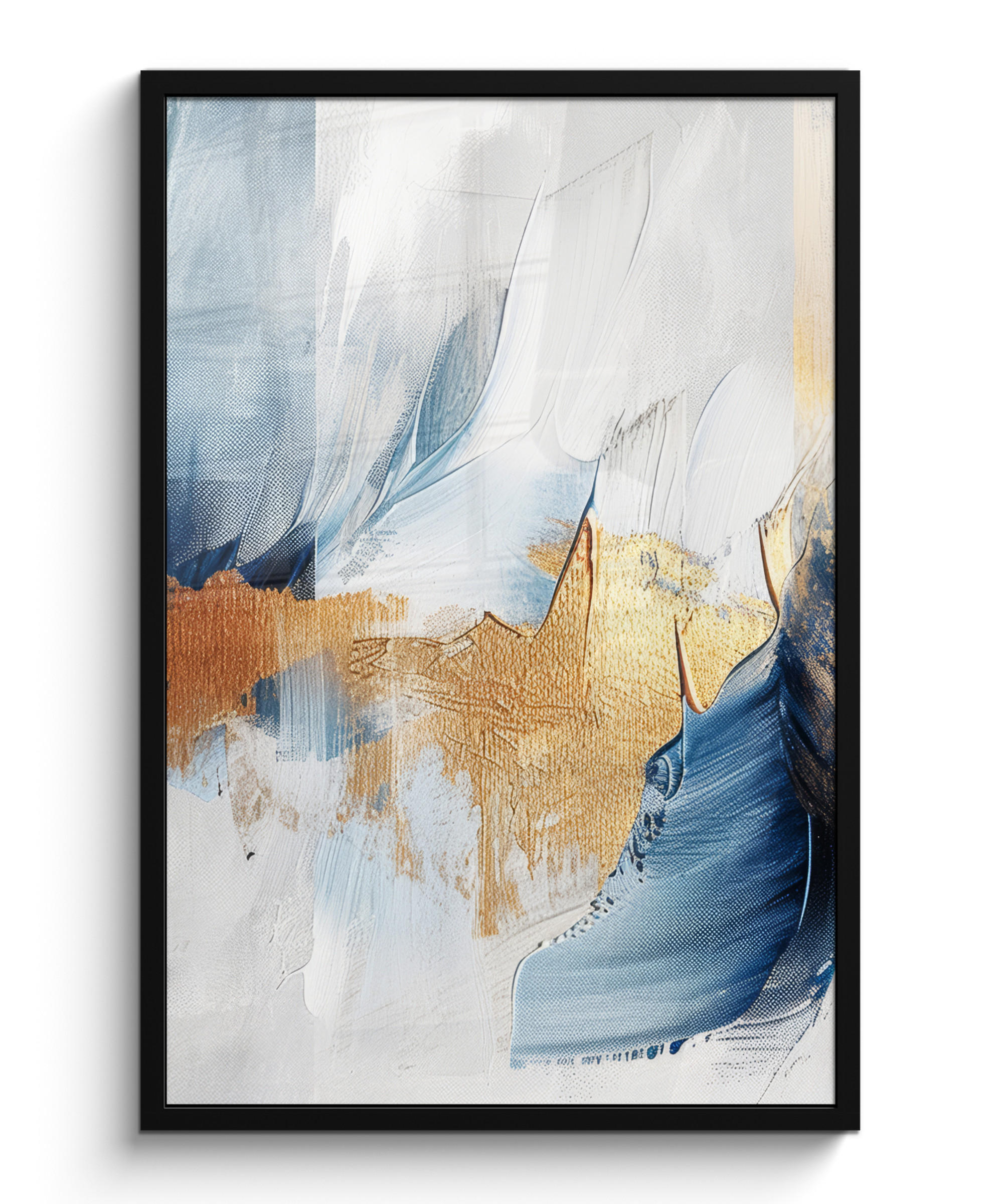 POSTER MIT RAHMEN Gold - Blau - Aquarell - Kunst - Modern 60x90 cm - Hellblau, Papier (60/90cm) - MuchoWow