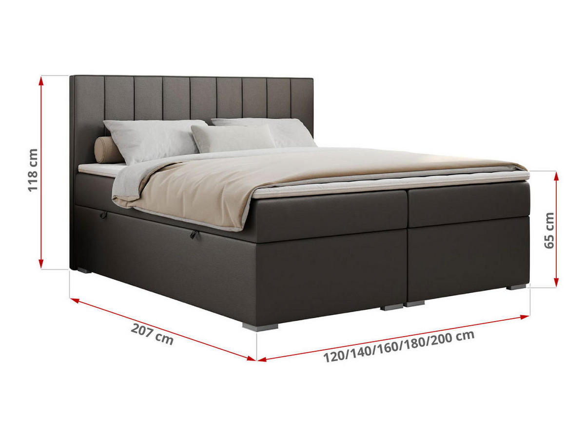 BOXBETT ALLY 120/200 Dunkelgrau Kunstleder - H4 - Dunkelgrau, Holz/Textil (120/200cm) - MKS