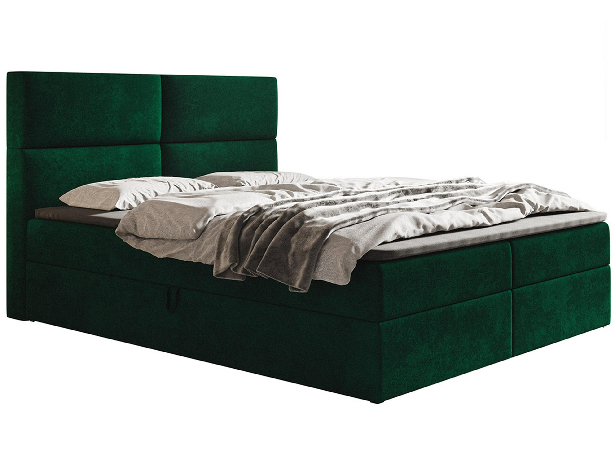 BOXBETT Bonio III 160/200 cm in Grün – mit Bettkasten und Topper - Schwarz/Grün, Holz/Holzwerkstoff (160/200cm) - AX Living