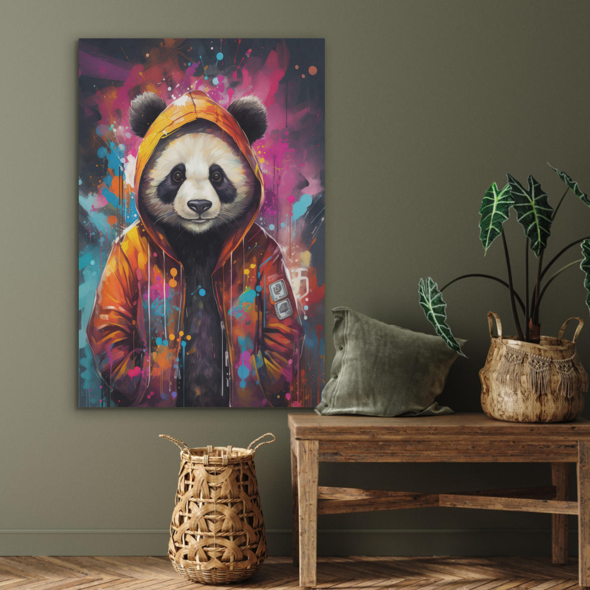 AKUSTIKPANEEL Panda - Jacke - Graffiti - Orange 70x100 cm - Orange, Textil (70/0.9/100cm) - MuchoWow