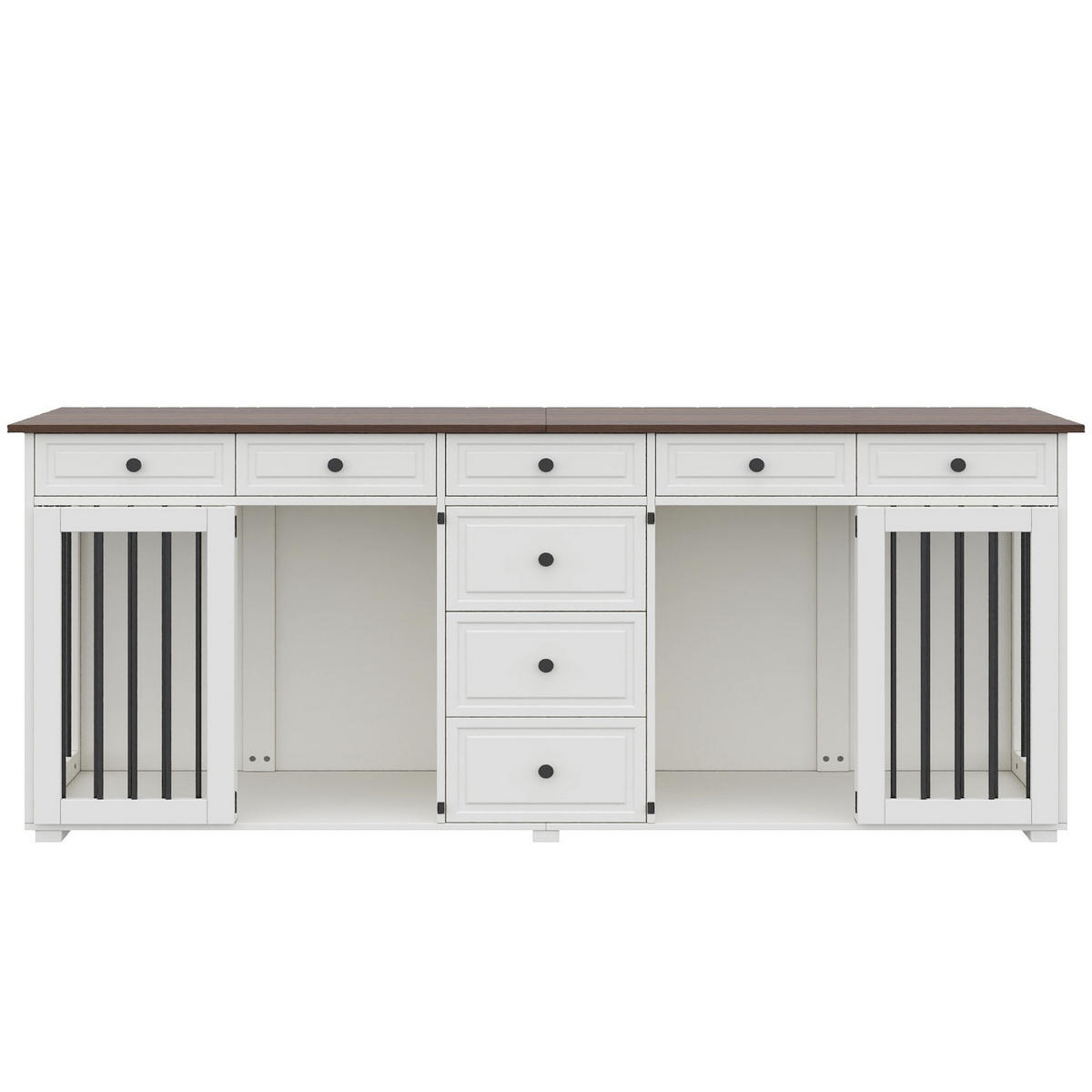 SIDEBOARD Weiß 200×60×85 cm aus MDF und Metall mit acht Schubladen und getrennten Staubereichen - Weiß, Holzwerkstoff (200/85/60cm) - Luhomfu