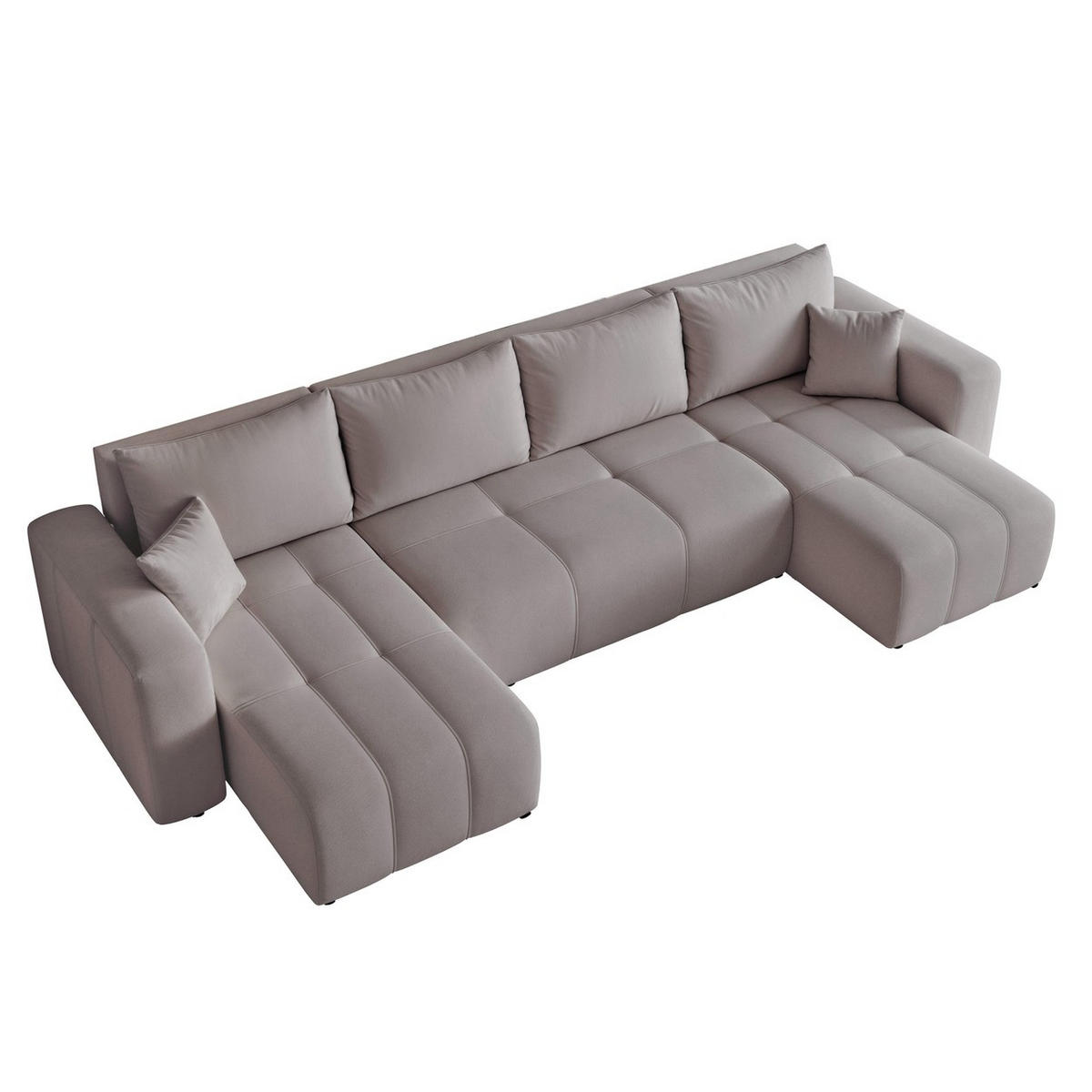 WOHNLANDSCHAFT U-Form Velours mit Bettkasten und Schlaffunktion - Dunkelgrau, Holzwerkstoff/Textil (318/79/145cm) - Idohome