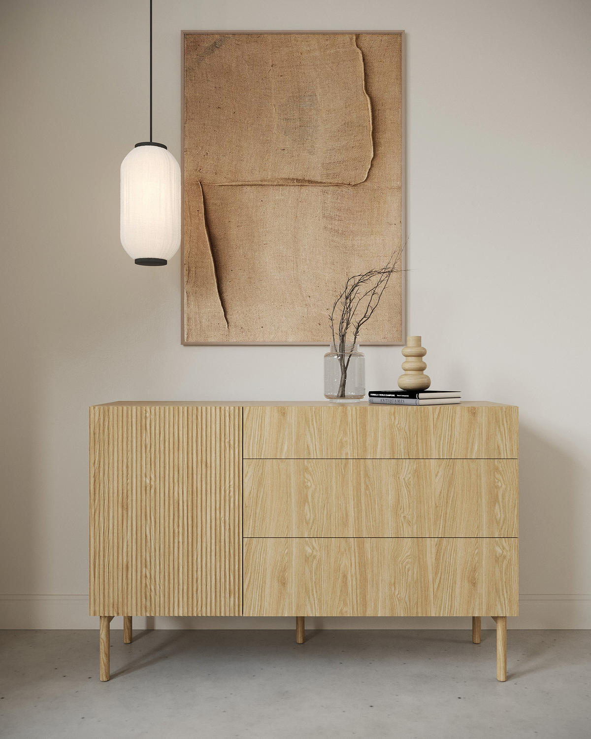 KOMODA Nolie dekor duba s 3 zásuvkami 140 cm - farba duba, drevo/kompozitné drevo (140/90.6/38cm) - Selsey