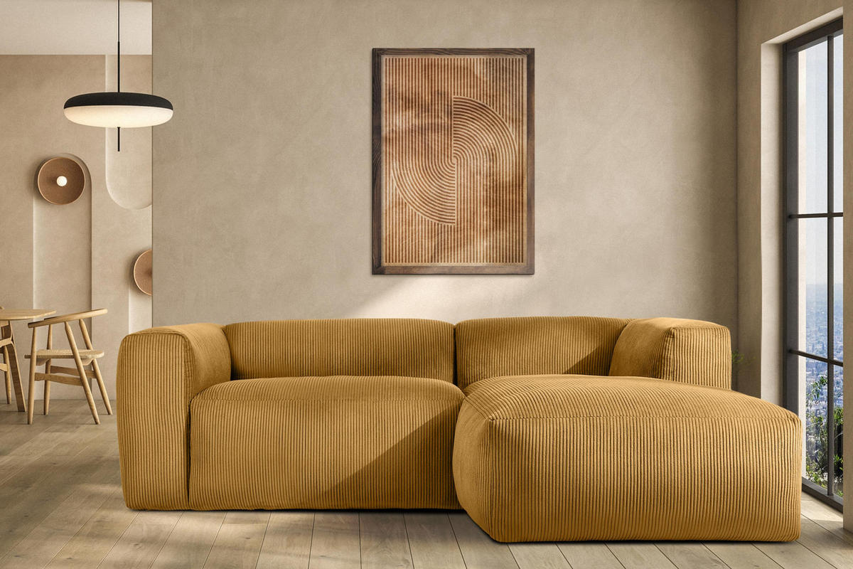 ECKMODULSOFA-RECHTS BUFFO 3/4 Sitzer mit extrem weicher Sitzfläche, Kordstoff, gelb - Gelb, Textil (237/180cm) - KONSIMO®