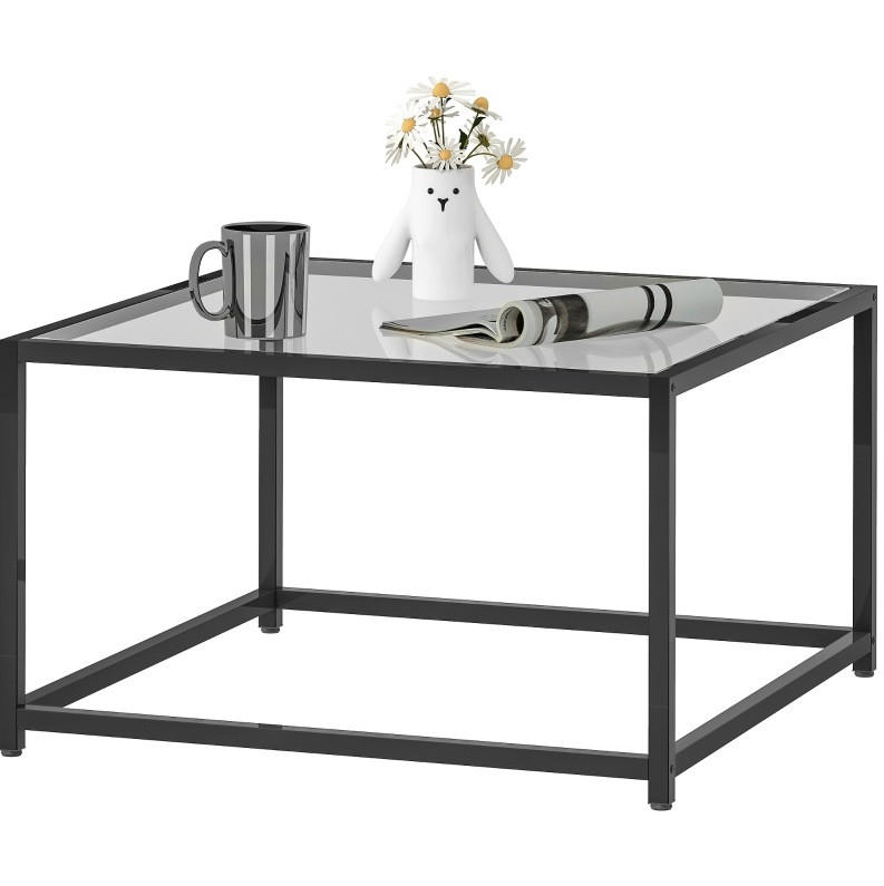 Modfu KONFERENČNÍ stolek z tvrzeného skla 68x68x39 cm černý se stabilní ocelovou konstrukcí v industriálním stylu