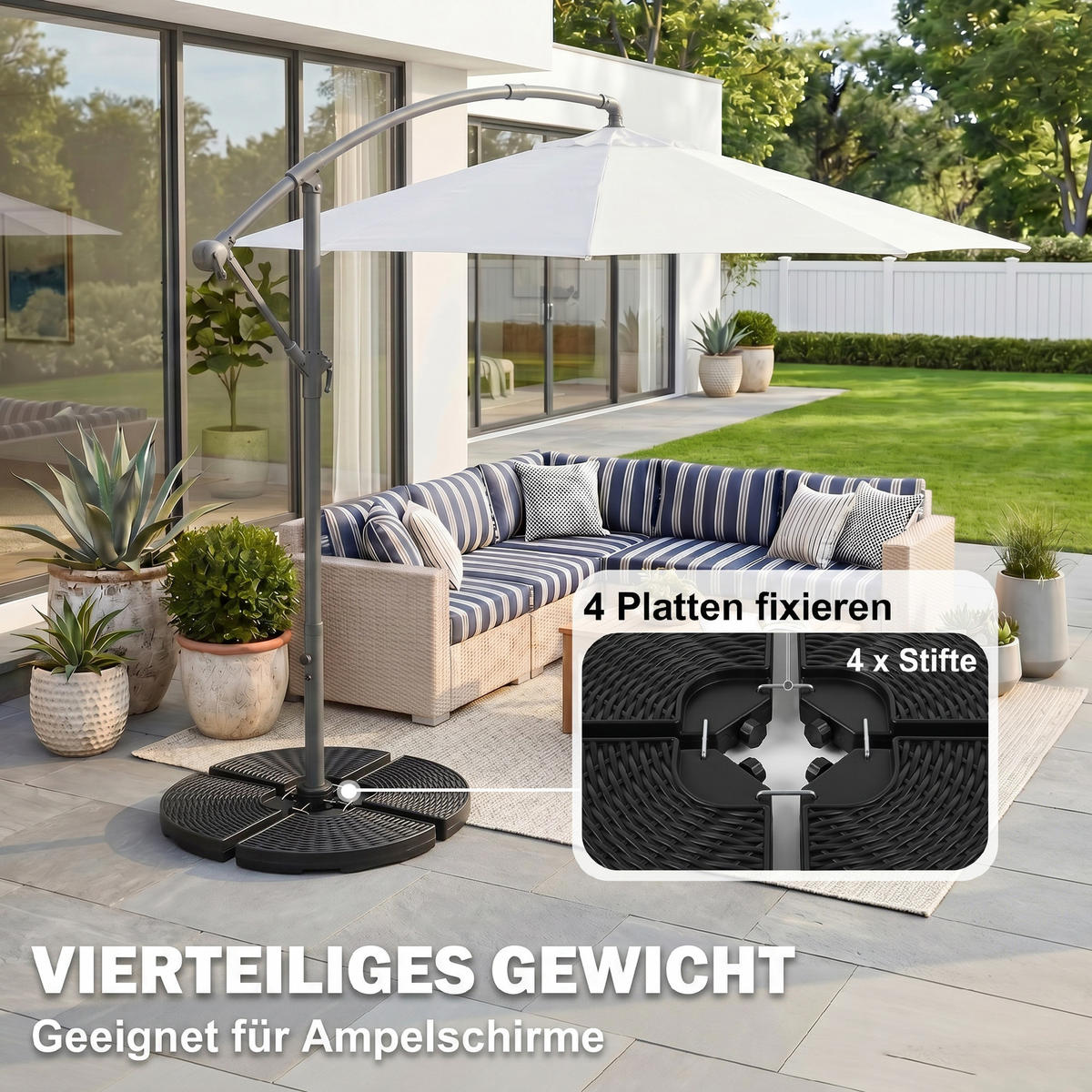 SONNENSCHIRMGEWICHT wetterfest, mit 52 kg Wasser oder 68 kg Sand befüllbar, HDPE, Schwarz - Schwarz, Kunststoff (100/100cm) - Outsunny